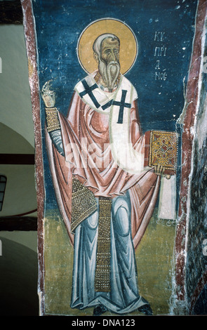 Portrait or Byzantine Fresco (1176-80) of Saint Kyprianos in Refectory ...