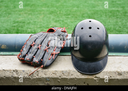 Baseball gloves and Helmet Stock Photo