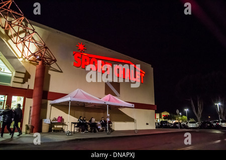 Sports Chalet sporting goods store with a booth setup out front in West Hills California Stock Photo