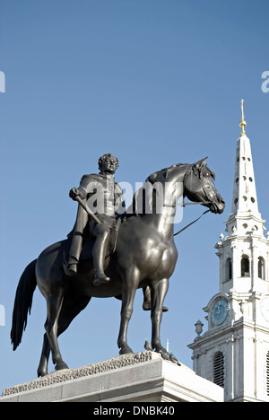 equestrian statue of george iv by sir francis chantrey, st martins in the fields in background, trafalgar squre, london, england Stock Photo