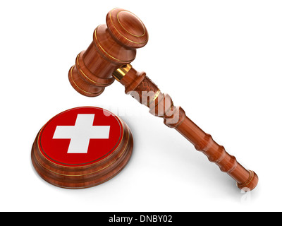 Wooden Mallet and Swiss flag (clipping path included) Stock Photo