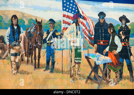 Peace Treaty of 1855 mural, The Dalles, Columbia River Gorge National Scenic Area, Oregon Stock Photo