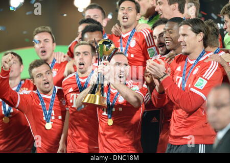 Marrakesh, Morocco. 21st Dec, 2013. Bayern Munich's players celebrate their victory after winning their 2013 FIFA Club World Cup final match against Raja Casablanca in Marrakesh, Morocco, Dec. 21, 2013. Bayern won 2-0. Credit:  Guo Yong/Xinhua/Alamy Live News Stock Photo