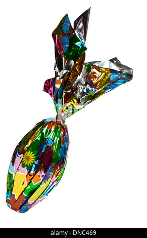 Chocolate easter egg covered in decorative foil Stock Photo