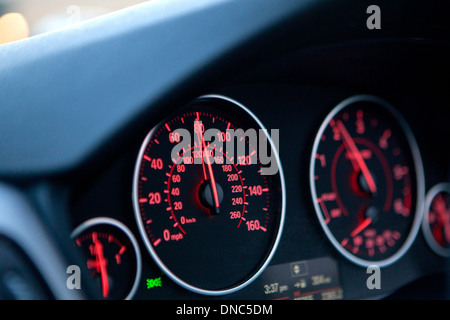 Closeup of the BMW 3 Series F30 dashboard speedo Stock Photo