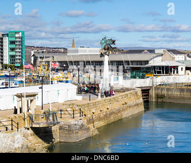 Overlooking the Historic Mayflower Steps and the Barbican Area of Plymouth Devon England UK Stock Photo