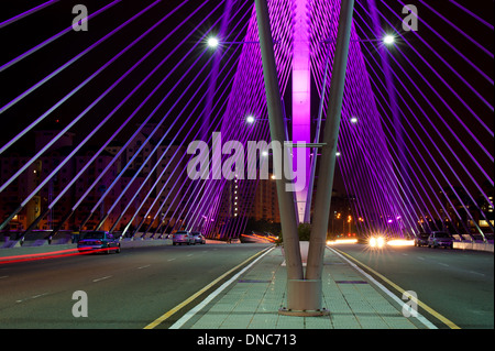 Seri wawasan bridge under purple illumination, Putrajaya, Malaysia Stock Photo