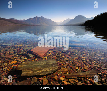 Crystal clear waters of Lake McDonald in Glacier National Park, Montana Stock Photo
