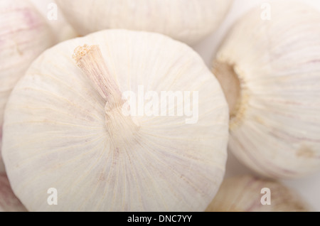 Garlic bulbs ready to germinate in basket Stock Photo