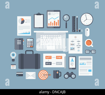 Modern design flat illustration concept of business workflow items and elements, office things and equipments Stock Photo