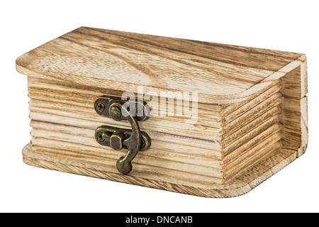 Locked wooden chest, isolated on white background Stock Photo