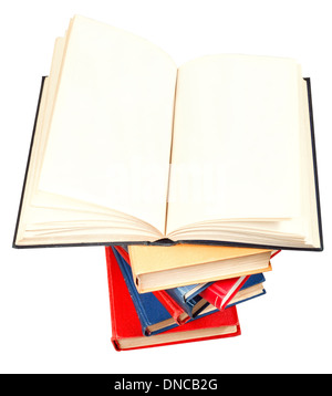 blank open book on top of stack of books isolated on white background Stock Photo