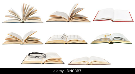 set from open books isolated on white background Stock Photo