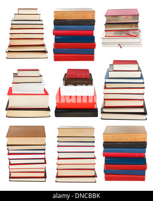 set from piles of different sizes books isolated on white background Stock Photo