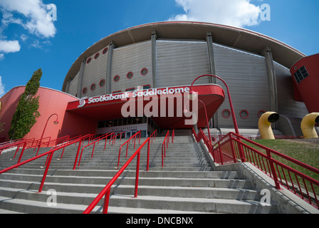 The Calgary saddledome a sports and entertainment complex built in the shape of a saddle located on the Calgary stampede grounds Stock Photo