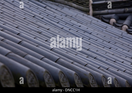 Giwa (fired clay roof tiles) used on  traditional Hanok architecture - South Korea Stock Photo