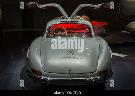 A Mercedes 300 SL Gullwing from the Mercedes Museum and a 300SL Cabrio in the background in Stuttgart Germany Stock Photo