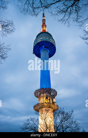 N Seoul Tower in on Namsan Mountain in Seoul, South Korea. Stock Photo