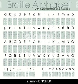 Braille alphabet with capital letters and numbers Stock Vector