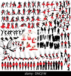 Over 150 people at leisure silhouettes Stock Vector