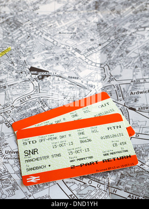 Train Tickets Map Rail tickets on street map uk Stock Photo - Alamy