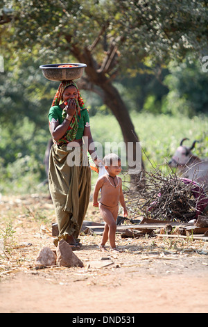 Bhil Tribal Mother And Child. Rural Faces Of India Stock Photo - Alamy