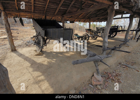 Bullock cart . Tribal hut. Manav Sangrahalaya, Bhopal, Madhya Pradesh, India. Stock Photo