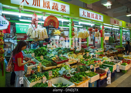 Vegetable Stall, Wan Chai Market, Hong Kong Stock Photo