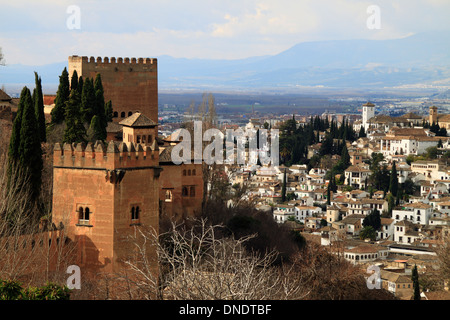 Alhambra towers and Albaicin view, Granada, Spain Stock Photo