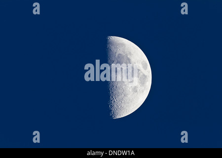 April 21, 2010 - First quarter moon taken near sunset with sky still bright in twilight. Stock Photo