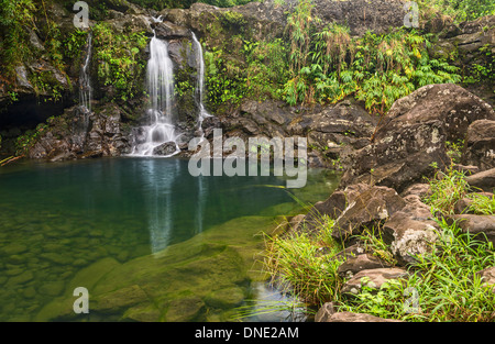 The beautiful and magical waterfalls along the Road to Hana in Maui. Stock Photo