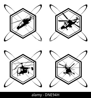 A set of icons with the image of military aviation. The illustration on a white background. Stock Photo