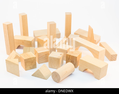 Wooden building blocks on white background Stock Photo