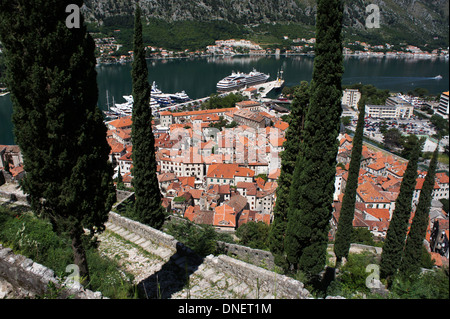 Old town Kotor from trail to Fort Ivan, Montenegro Stock Photo