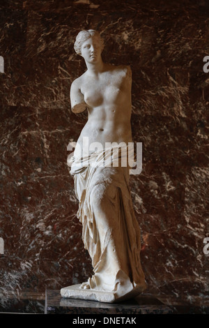Aphrodite of Milos, better known as the Venus de Milo, on display at the Louvre Museum, Paris, France Stock Photo