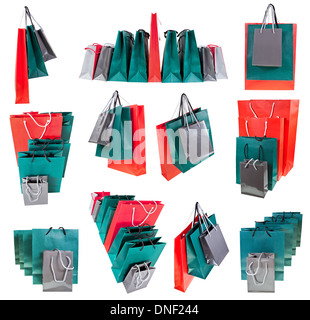 set of different paper shopping bags isolated on white backgrounds Stock Photo