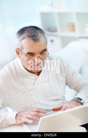 Portrait of serious mature man working with laptop Stock Photo