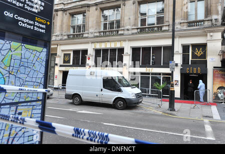 Shaftesbury Avenue, London, UK. 26th Dec, 2013. Scene of crime officers outside the Avalon club in Shaftesbury Avenue, London, where a man was shot. The man later died in hospital. Credit:  Matthew Chattle/Alamy Live News. Stock Photo