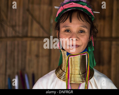 Karen Long Neck woman in hill tribe village near Chiang Mai, Thailand.