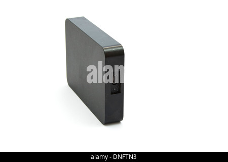 Black External Hard Drive Disk on white background Stock Photo