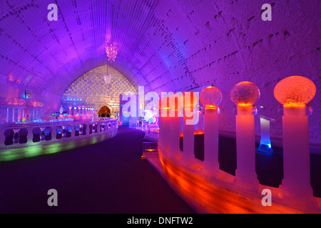 Red Wedding Chapel and purple ice bar at the Aurora Ice Museum Chena Hot Springs Alaska Stock Photo