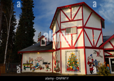 The Santa Claus House at SantaLand North Pole Alaska USA with Christmas scene tiles Stock Photo