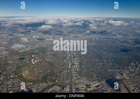Aerial of Toronto north on highway 427 and 401 and Centennial Park and Pearson International Airport Stock Photo