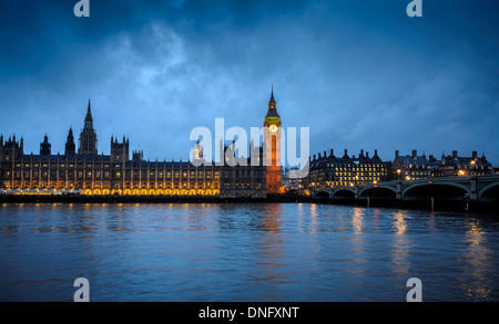Big Ben and Houses of Parliament at dusk, Westminster, London. Stock Photo