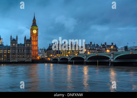 Big Ben and Houses of Parliament at dusk, Westminster, London. Stock Photo