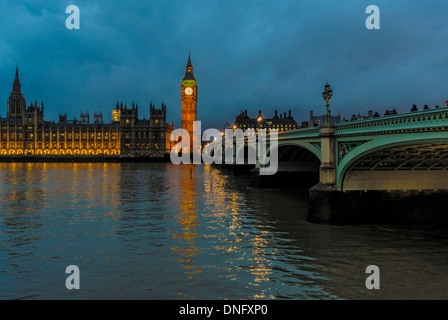 Big Ben and Houses of Parliament at dusk, Westminster, London. Stock Photo