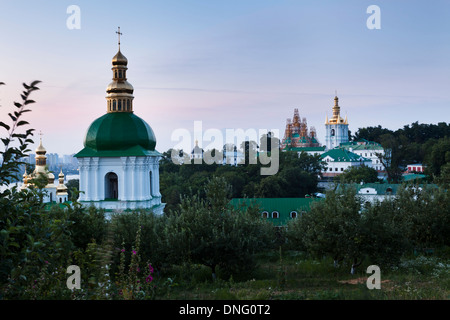 Ukraine Kiev Pechersk Lavra famous orthodox monastery view at sunrise over belfry towers Stock Photo