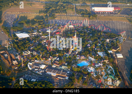 Charlotte North Carolina,inflight,passenger cabin,inflight,US Airways,from Miami,window seat view,aerial overhead view from above,amusement park,rolle Stock Photo