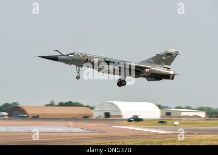 French Air Force or Armee De L'Air Dassault Mirage Jet Fighter arrives at Fairford to take part in the 2013 RIAT Stock Photo