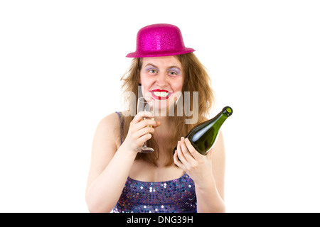 Young woman drinking too much alcohol at the party Stock Photo